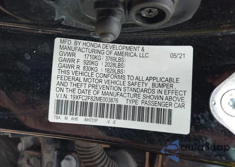 2021 Honda Civic Sport from USA, damaged, VIN 19XFC2F82ME003876